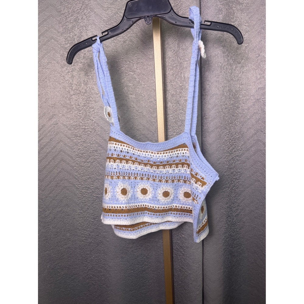 Altar'd State Crochet Top Blue, white,‎ Brown sz L